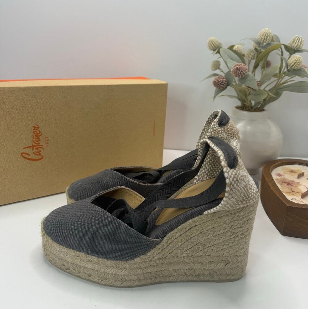 Castaner Carina Wedge Espadrille Ankle Wrap Charcoal 021668-111-39 Women 8/EU39